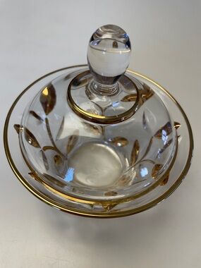 Labrazci Italian Clear Glass Vintage Dish with Gold Leaf Accent